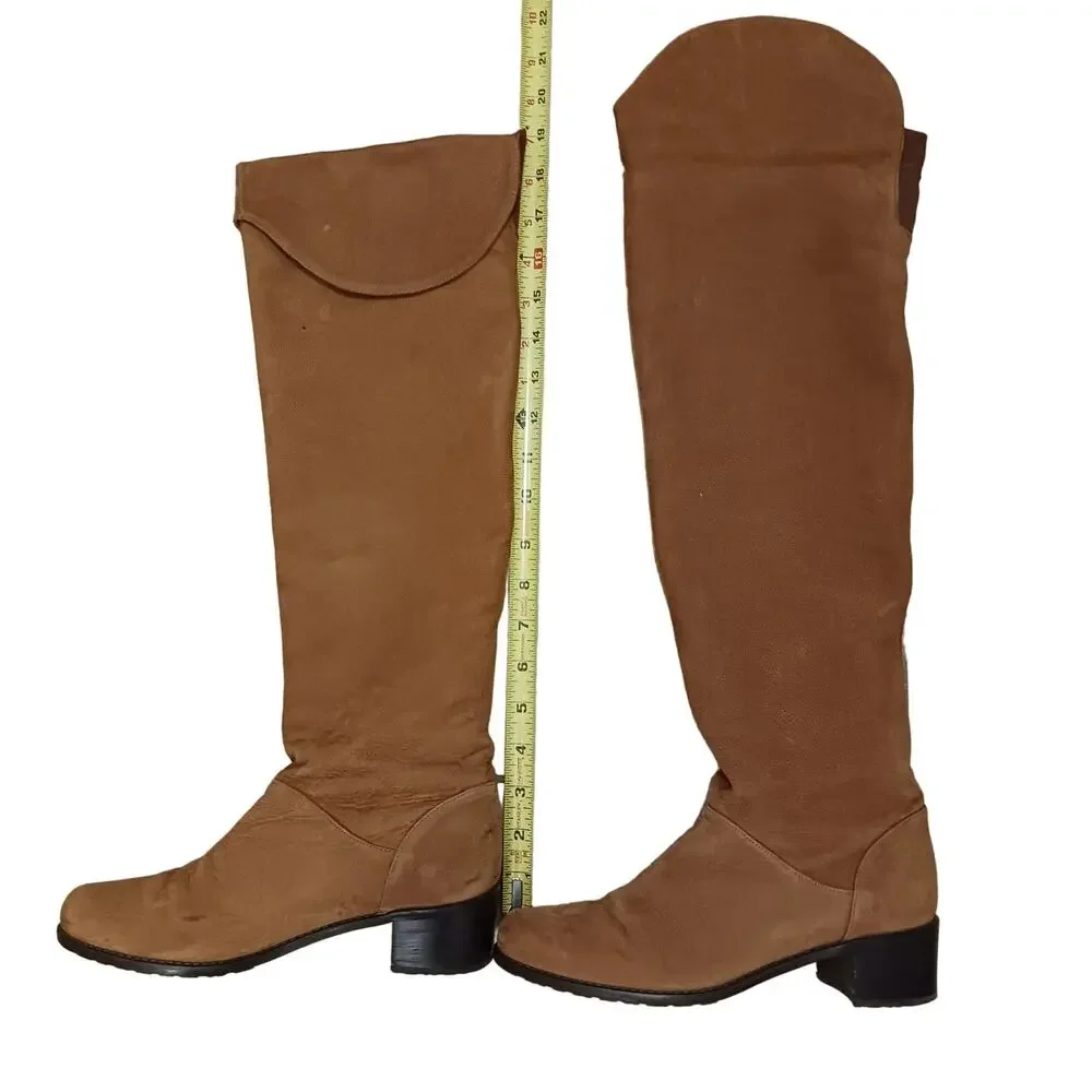 Stuart Weitzman Over the Knee Boot Size 6.5M SUEDE LEATHER Rust Brown Equestrian